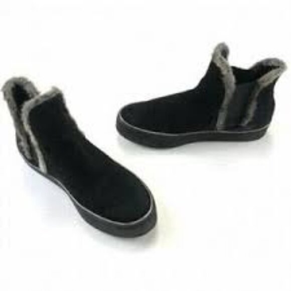 Stuart Weitzman Suede Black Fur-Trim Ankle Boots Size‎ 9.5 - Picture 1 of 7